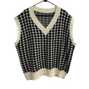 Plus Size Houndstooth Sweater Vest 3XL Black White Knit Preppy Academia Layering